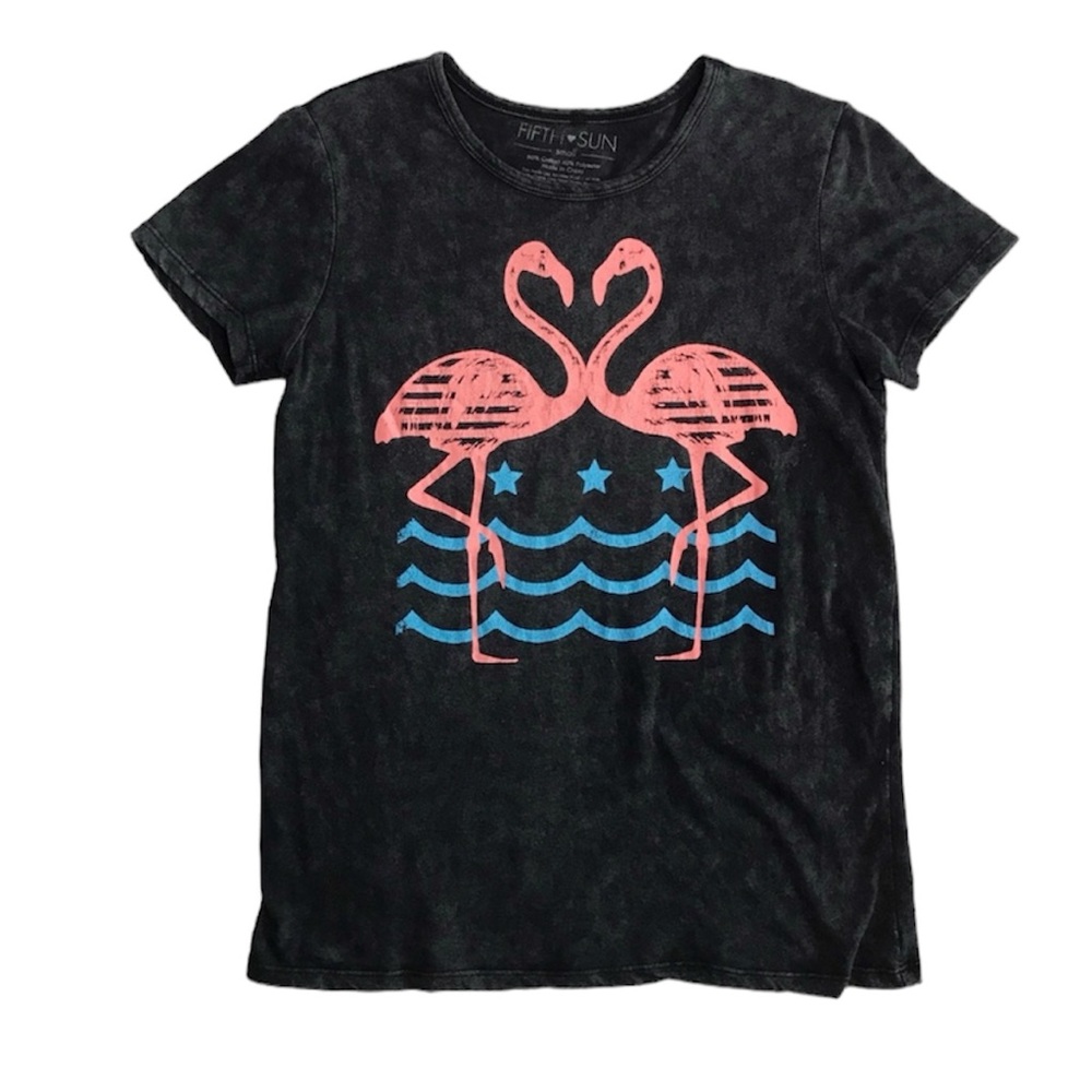 Pink Flamingos Retro print gray graphic print tee size Small